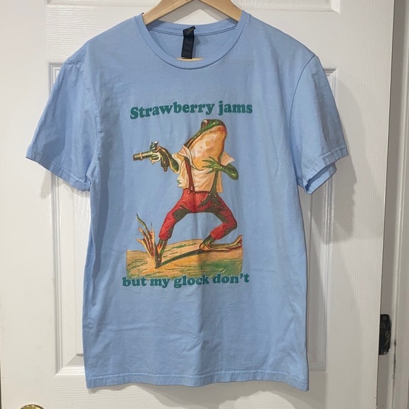 Gildan Tops - Strawberry Jams but my Glock don't Med Light Blue Graphic Tee